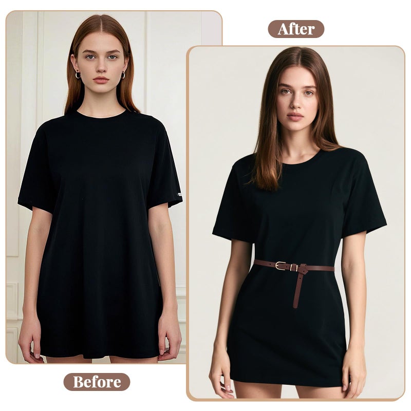 JASGOOD Set of 4 Women Skinny Leather Belt Solid Color Plus Size Thin Waist Belt for Jeans Dress (Black,Brown,Coffee,White,Best for Waist Size 44-49 Inch) - Image 4